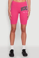 Womens Brooklyn New York Biker Shorts, Pink, Size S