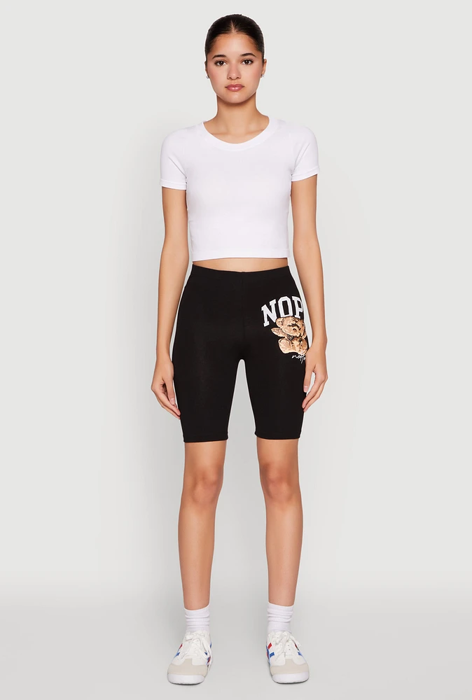 Womens Nope Not Today Bear Graphic Biker Shorts, Black,