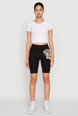 Womens Nope Not Today Bear Graphic Biker Shorts, Black,