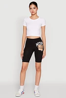 Womens Nope Not Today Bear Graphic Biker Shorts, Black,