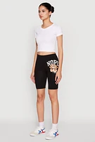 Womens Nope Not Today Bear Graphic Biker Shorts, Black,