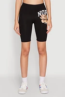 Womens Nope Not Today Bear Graphic Biker Shorts, Black,