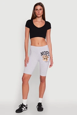 Womens Nope Not Today Bear Graphic Biker Shorts, Grey,