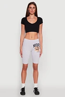 Womens Nope Not Today Bear Graphic Biker Shorts, Grey,