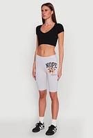 Womens Nope Not Today Bear Graphic Biker Shorts, Grey,