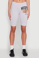 Womens Nope Not Today Bear Graphic Biker Shorts, Grey,