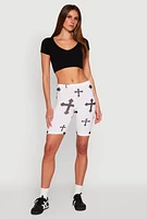Womens Cross Graphic Biker Shorts, Multi, Size L