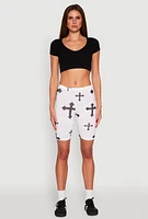 Womens Cross Graphic Biker Shorts, Multi, Size L
