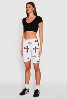 Womens Cross Graphic Biker Shorts, Multi, Size L