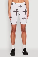 Womens Cross Graphic Biker Shorts, Multi, Size L