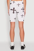 Womens Cross Graphic Biker Shorts, Multi, Size L