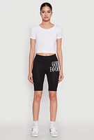 Womens Gods Favorite Graphic Biker Shorts, Black, Size M