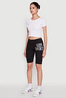 Womens Gods Favorite Graphic Biker Shorts, Black, Size M