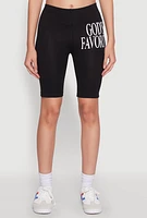 Womens Gods Favorite Graphic Biker Shorts, Black, Size M