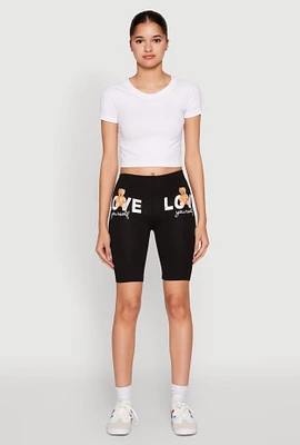 Womens Love Yourself Teddy Bear Biker Shorts, Black,