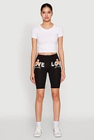 Womens Love Yourself Teddy Bear Biker Shorts, Black, Size XL