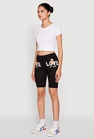 Womens Love Yourself Teddy Bear Biker Shorts, Black,