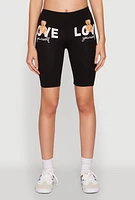 Womens Love Yourself Teddy Bear Biker Shorts, Black,