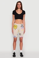 Womens Nope Graphic Biker Shorts, Khaki,