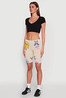 Womens Nope Graphic Biker Shorts, Khaki,