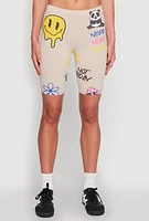 Womens Nope Graphic Biker Shorts, Khaki,