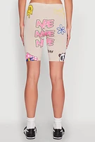 Womens Nope Graphic Biker Shorts, Khaki,