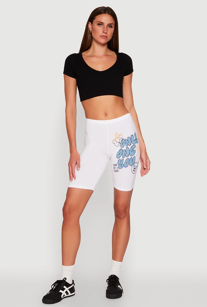 Womens Only One You Graphic Biker Shorts, White, Size XL