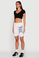 Womens Only One You Graphic Biker Shorts, White, Size XL