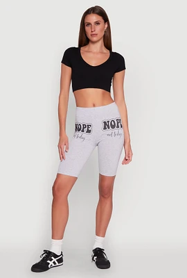 Womens Nope Not Today Graphic Biker Shorts, Grey, Size S