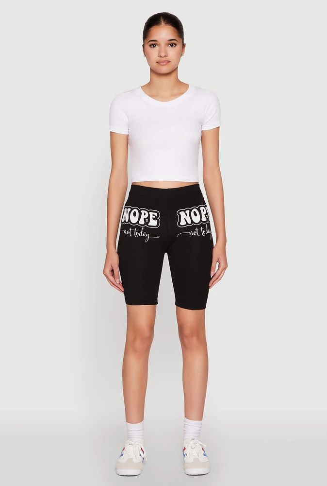 Womens Nope Not Today Graphic Biker Shorts, Black,