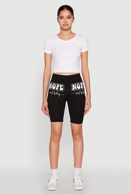 Womens Nope Not Today Graphic Biker Shorts, Black,