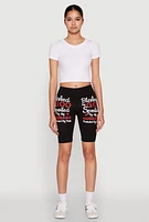 Womens Blessed By God Graphic Biker Shorts, Black, Size S