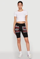 Womens Blessed By God Graphic Biker Shorts, Black, Size S