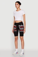 Womens Blessed By God Graphic Biker Shorts, Black, Size S