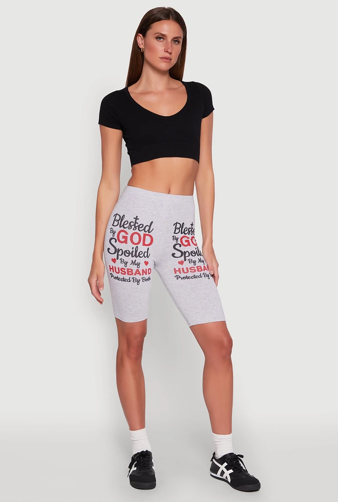 Womens Blessed By God Graphic Biker Shorts,