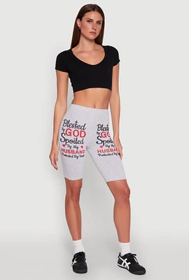 Womens Blessed By God Graphic Biker Shorts,