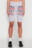 Womens Blessed By God Graphic Biker Shorts,