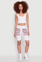 Womens Blessed By God Graphic Biker Shorts, White, Size XL