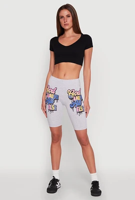 Womens God Above All Else Graphic Biker Shorts, Grey, Size XL