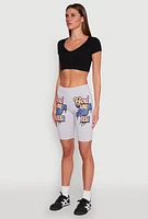 Womens God Above All Else Graphic Biker Shorts, Grey, Size XL