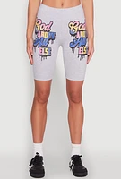 Womens God Above All Else Graphic Biker Shorts, Grey, Size XL