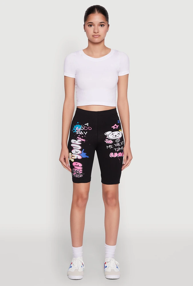 Womens Seamless Graphic Print Bike Shorts, Black, Size XL