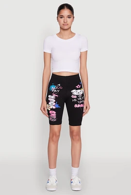 Womens Seamless Graphic Print Bike Shorts, Black, Size XL