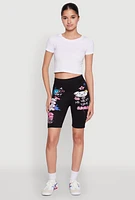 Womens Seamless Graphic Print Bike Shorts, Black, Size XL
