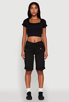 Womens Faux Drawstring Waist Cargo Bermuda Shorts,