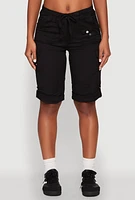 Womens Faux Drawstring Waist Cargo Bermuda Shorts,