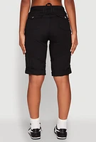 Womens Faux Drawstring Waist Cargo Bermuda Shorts,