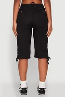 Womens Faux Drawstring Waist Cargo Bermuda Shorts,