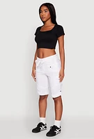 Womens Faux Drawstring Waist Cargo Bermuda Shorts, White, Size L