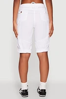 Womens Faux Drawstring Waist Cargo Bermuda Shorts, White, Size L